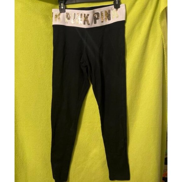 Victoria’s Secret PINK Bling y2k Yoga Legging Pant Ankle Skinny Black medium VS - Picture 1 of 4